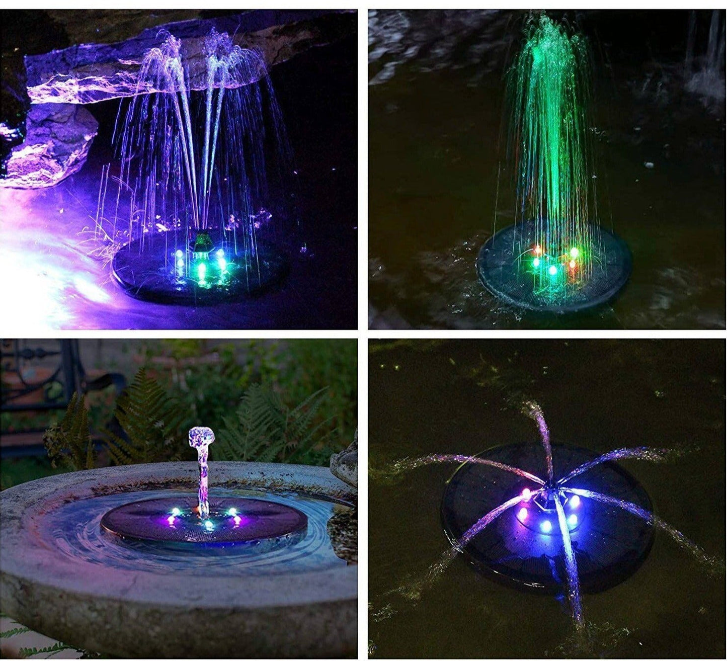 מזרקה סולארית עם LED צבעוניים